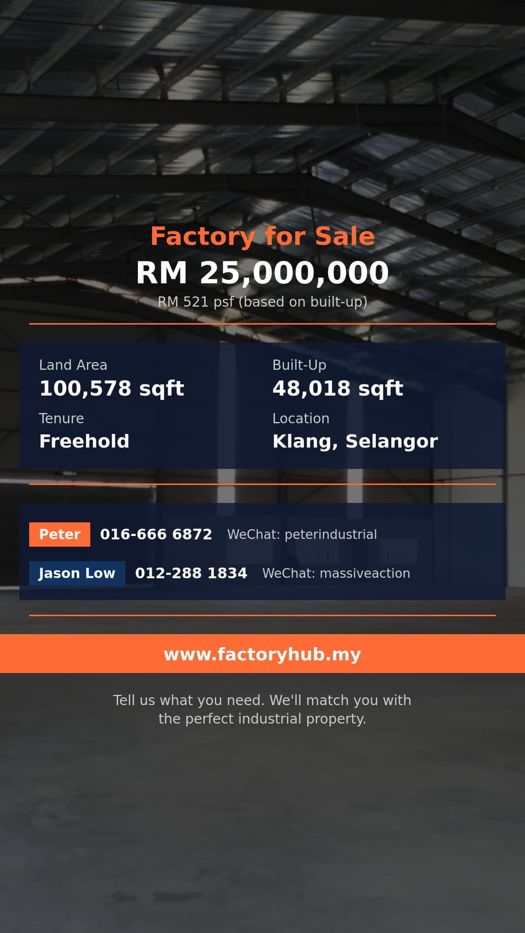 Factory For Sale - RM25M Freehold Warehouse for Sale in Meru, Klang – 100578sf - Port Klang, Selangor Factory For Sale - RM25M Freehold Warehouse for Sale in Meru, Klang – 100578sf - Port Klang, Selangor