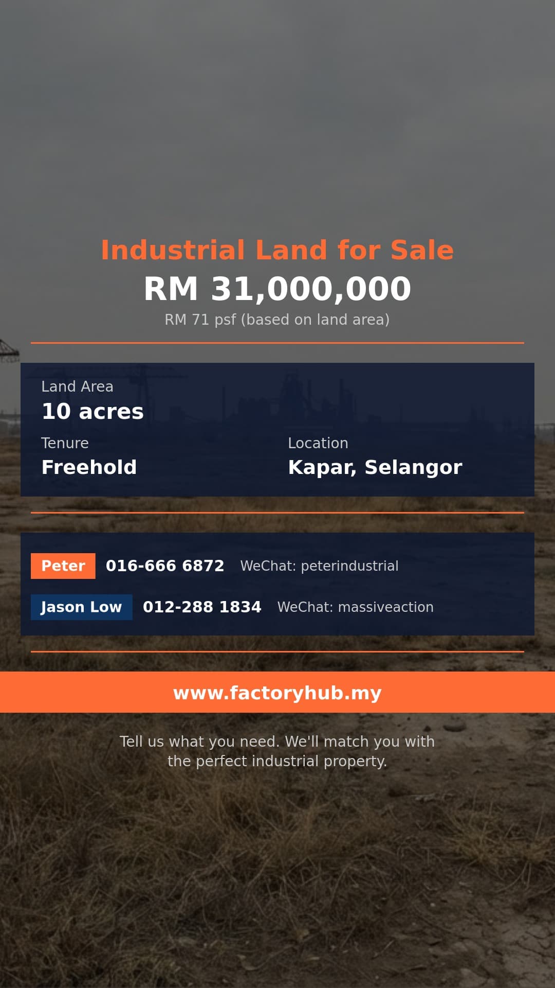 Land For Sale - Kapar Freehold Industrial Land for Sale – RM31M 10acres - Kapar, Selangor Land For Sale - Kapar Freehold Industrial Land for Sale – RM31M 10acres - Kapar, Selangor