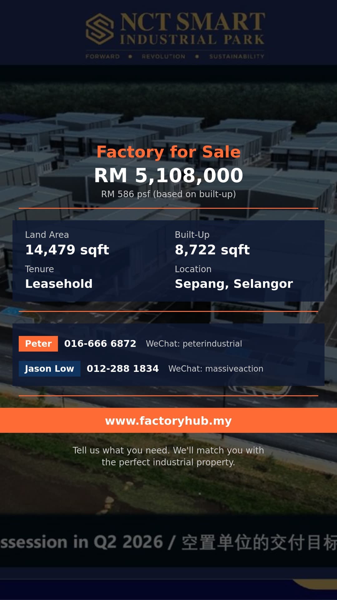 Factory For Sale - 2-Storey Semi-D Factory (Type A2A) for Sale in Sepang, NCT Smart Industrial Park - Sepang, Selangor Factory For Sale - 2-Storey Semi-D Factory (Type A2A) for Sale in Sepang, NCT Smart Industrial Park - Sepang, Selangor
