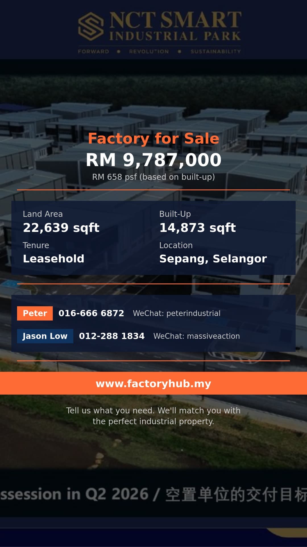 Factory For Sale - Corner 2-Storey Semi-D Factory (Type A2A C1) for Sale in Sepang, NCT Smart Industrial Park - Sepang, Selangor Factory For Sale - Corner 2-Storey Semi-D Factory (Type A2A C1) for Sale in Sepang, NCT Smart Industrial Park - Sepang, Selangor